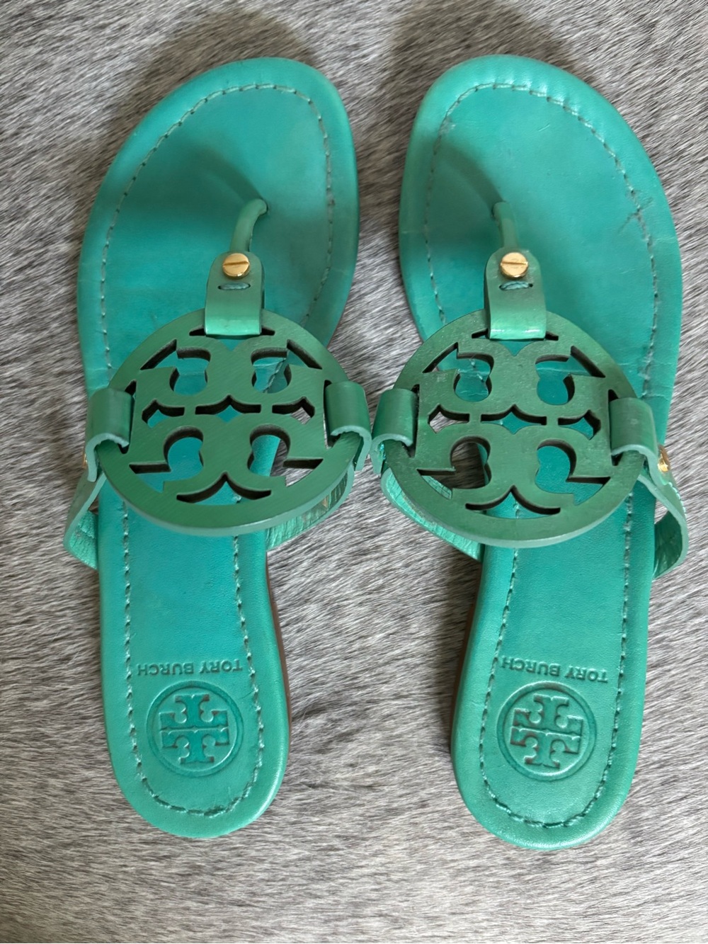 Tory Burch Turquoise Logo Toe-Post Sandals